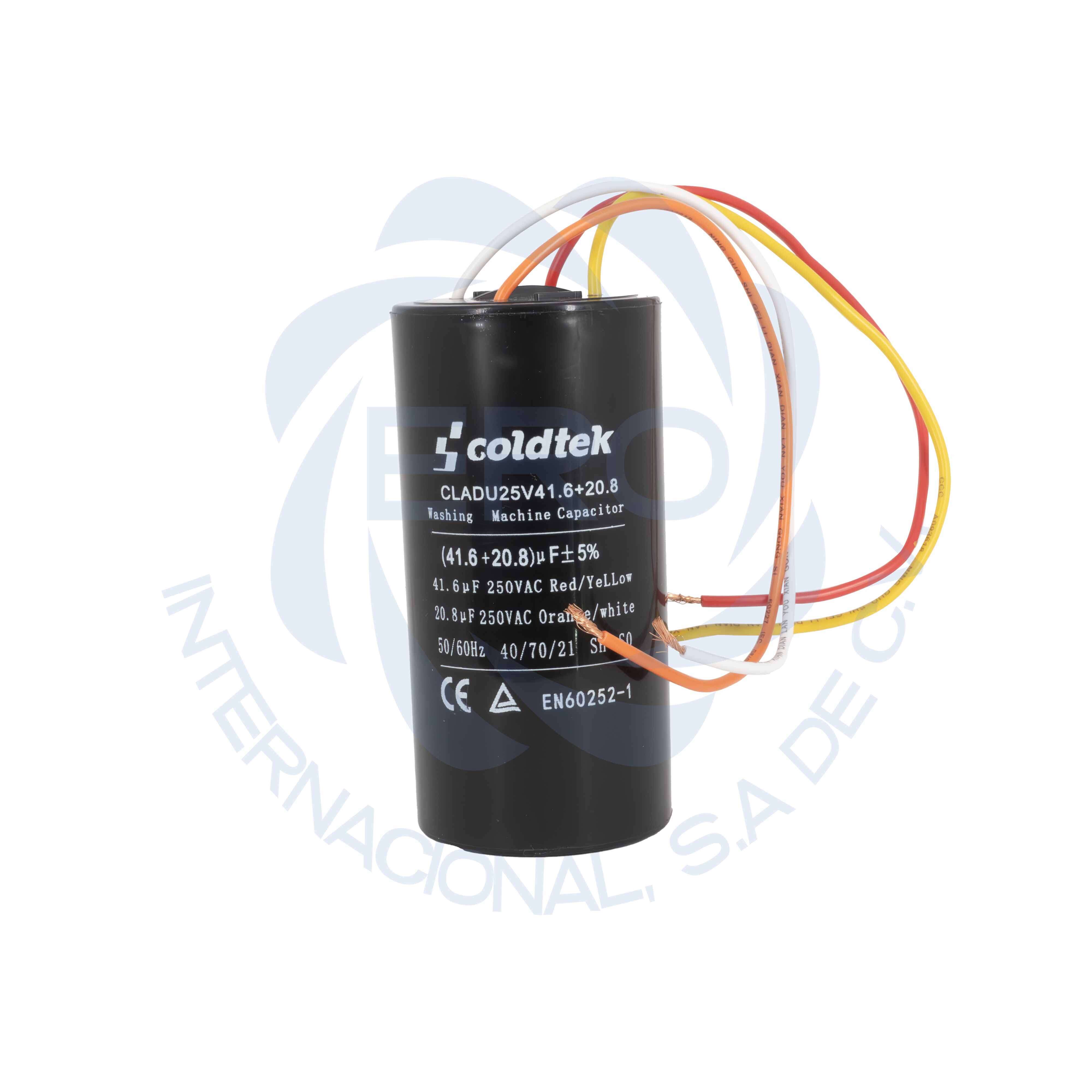 CLADU25V41.6+20-001 Capacitor de trabajo dual para lavadora 41.6uF + 20.8uF - Imagen 1
