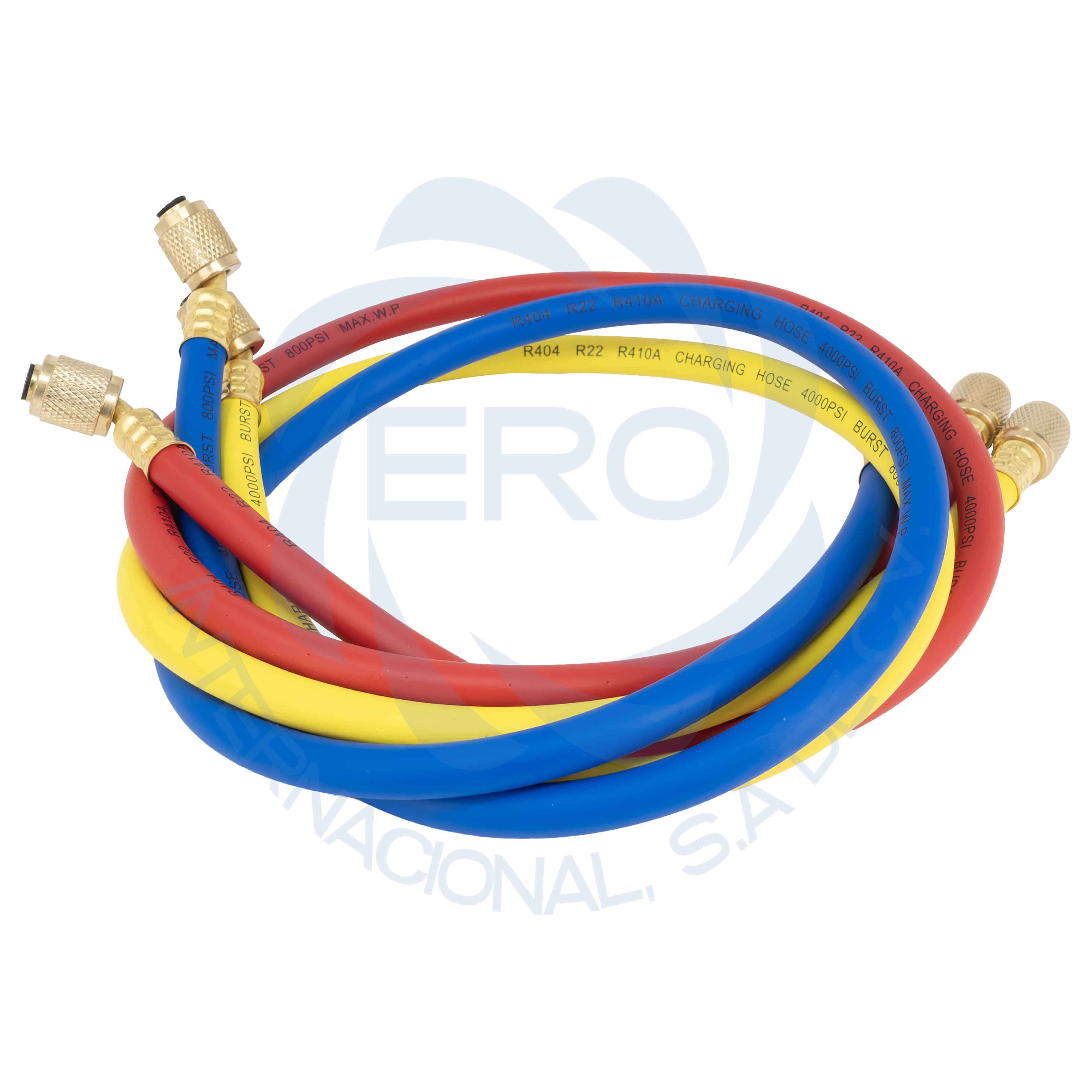 MCREHA005-1 Mangueras para carga de gas refrigerante gas R22 / R404 / R410a largo 36" presión trabajo: 800 PSI; quiebre: 4000 PSI - Imagen 1