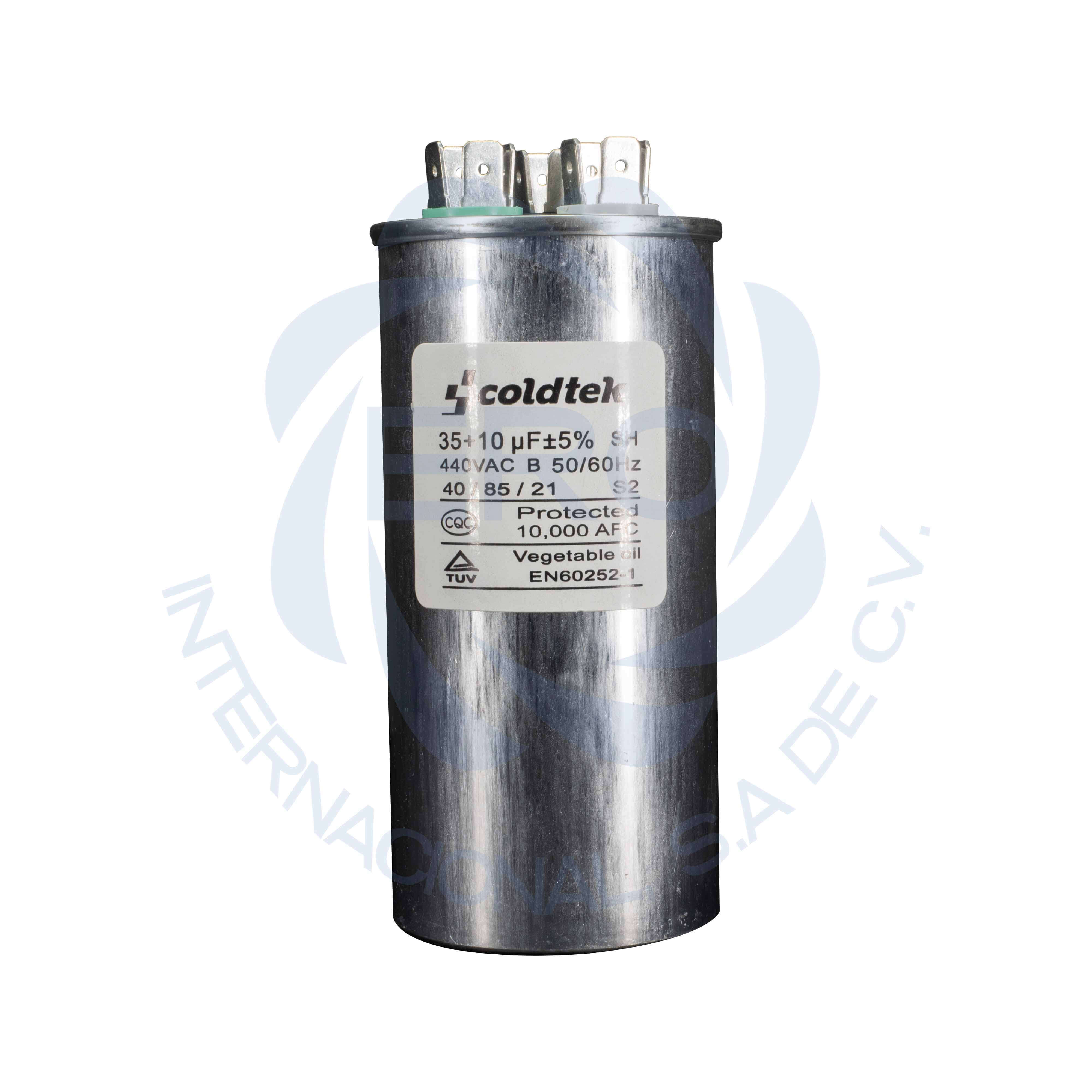 CTRDU44V35+10-2 Capacitor de trabajo duales de aluminio para refrigeración 35uF + 10uF - Imagen 1
