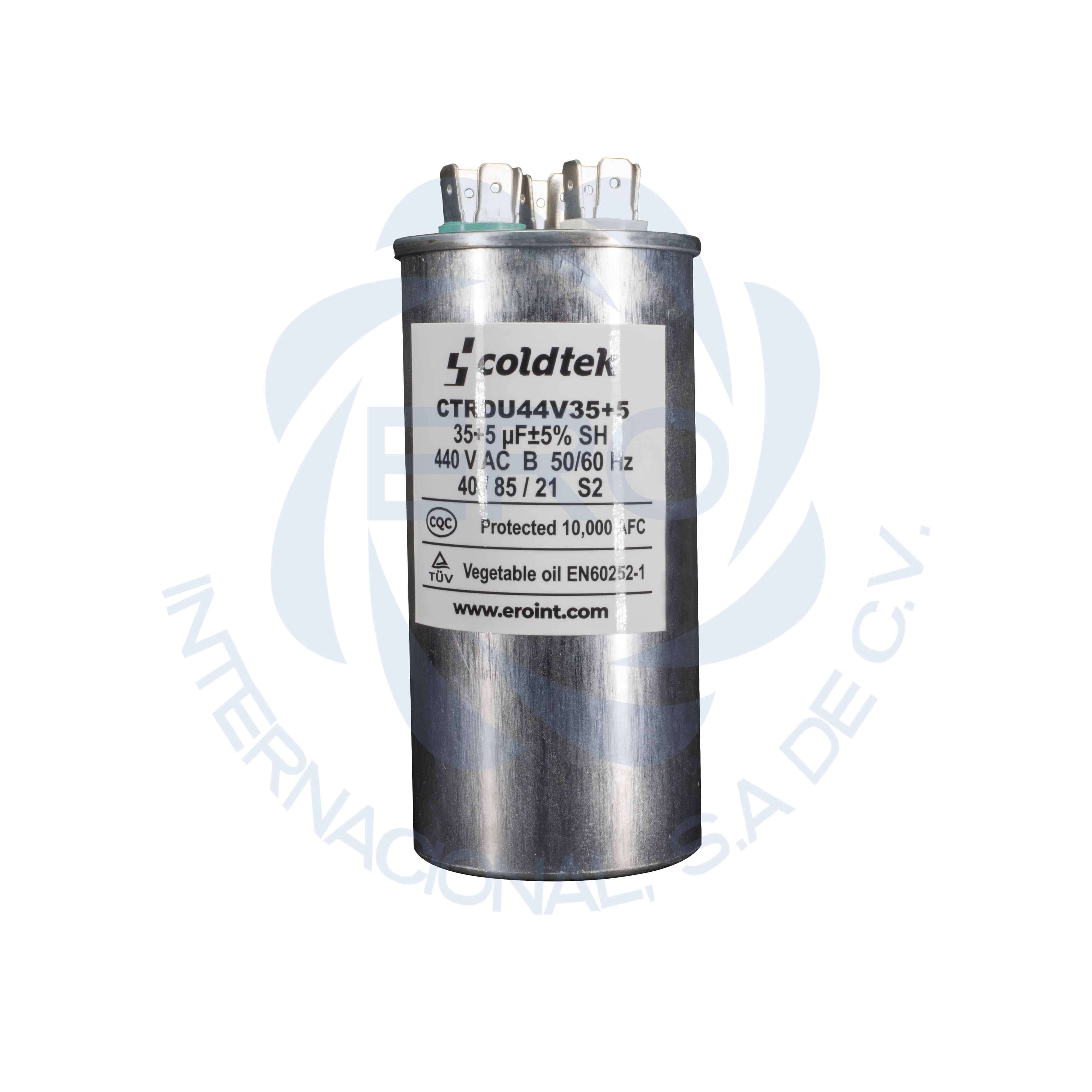 CTRDU44V35+5-1 Capacitor de trabajo duales de aluminio para refrigeración 35uF + 5uF - Imagen 1
