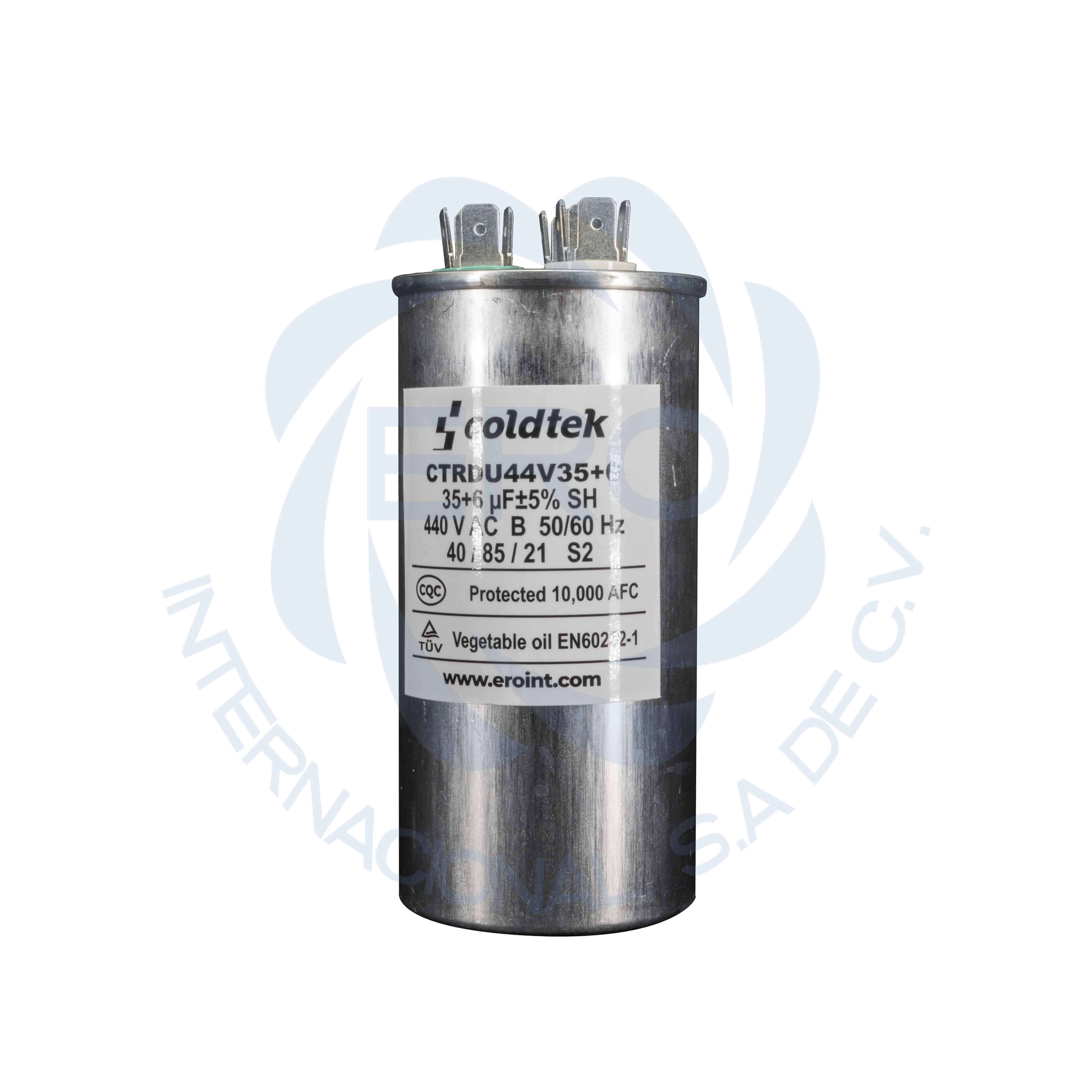 CTRDU44V35+6 Capacitor de trabajo duales de aluminio para refrigeración 35uF + 6uF - Imagen 1