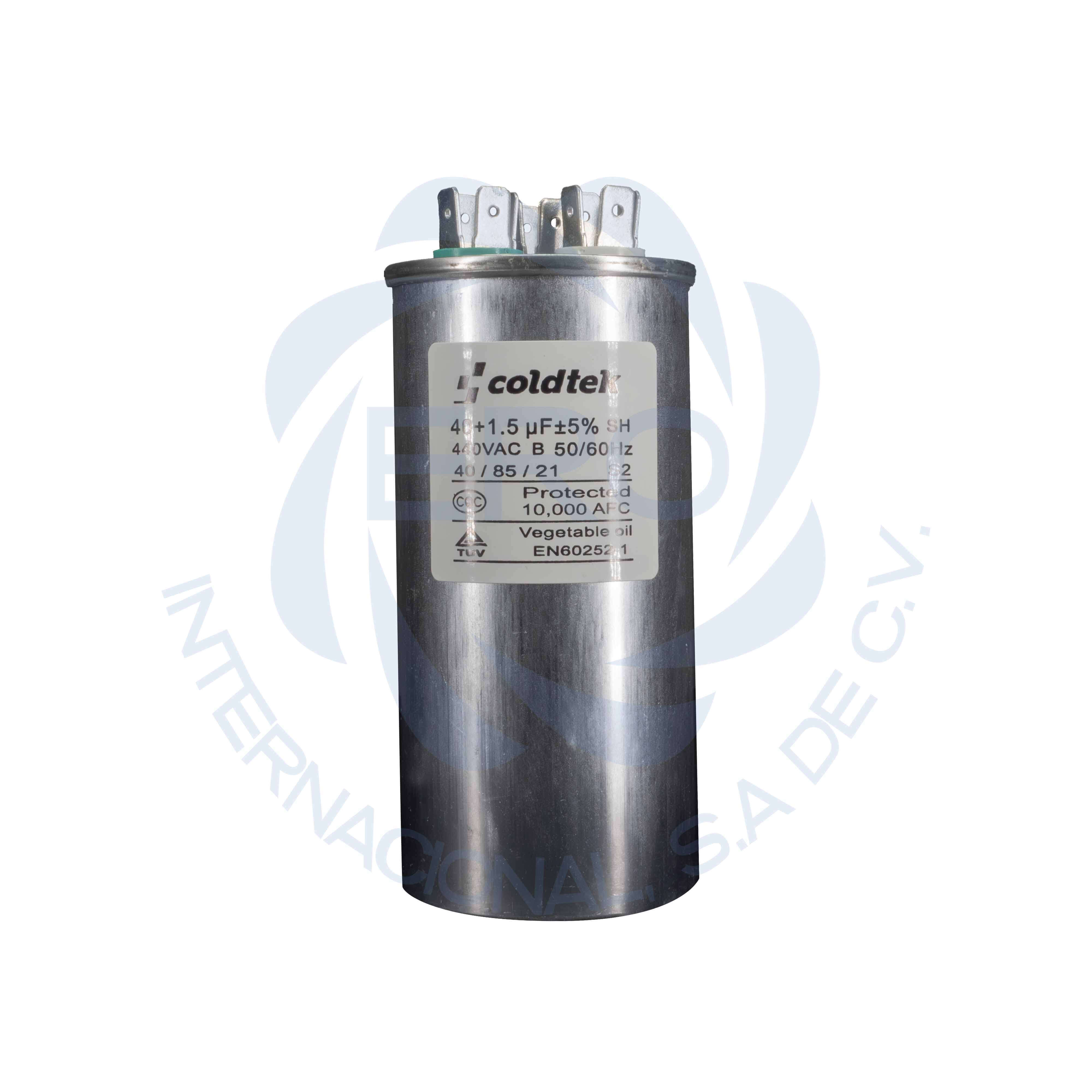 CTRDU44V40+1.5-2 Capacitor de trabajo duales de aluminio para refrigeración 40uF + 1.5uF - Imagen 1