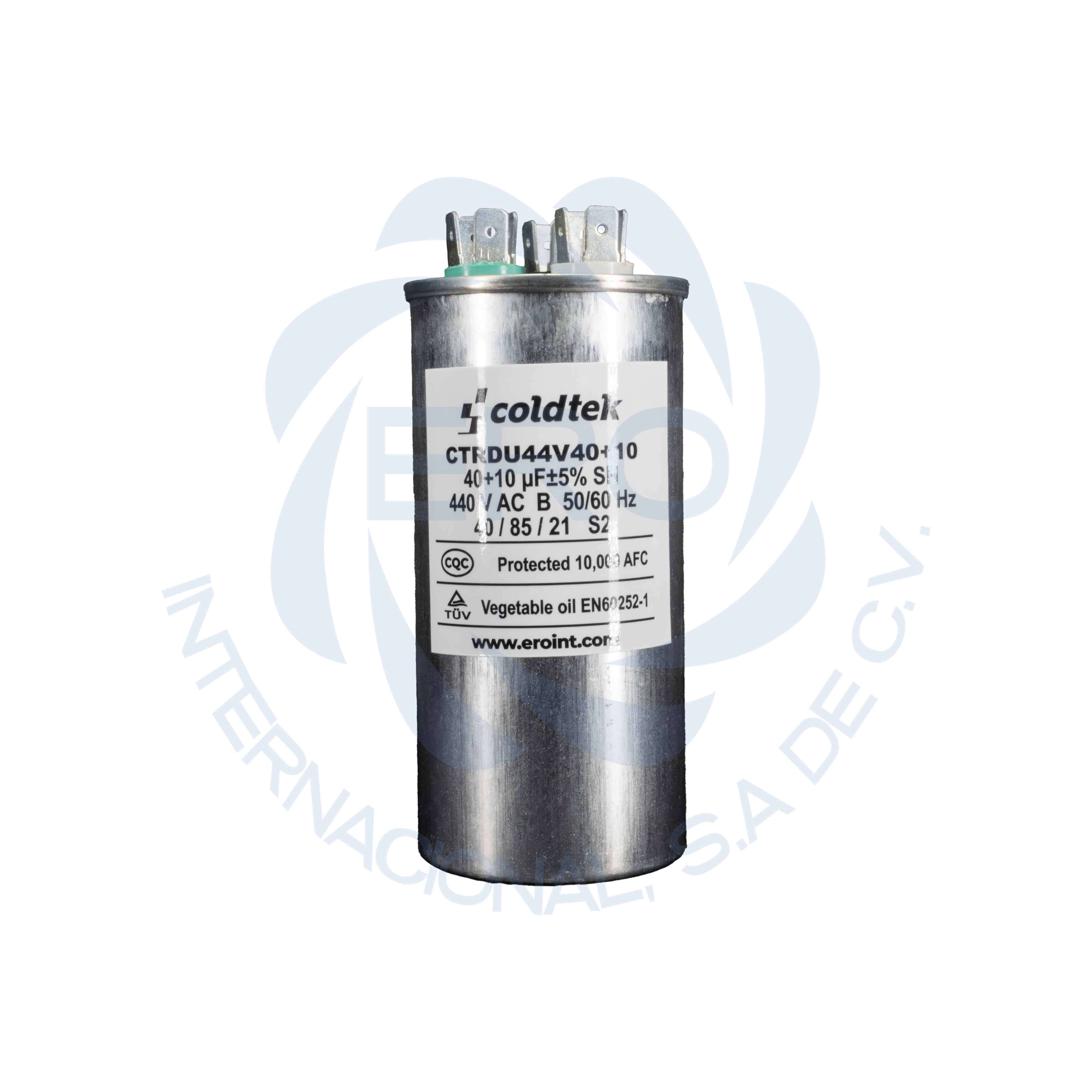 CTRDU44V40+10-2 Capacitor de trabajo duales de aluminio para refrigeración 40uF + 10uF - Imagen 1