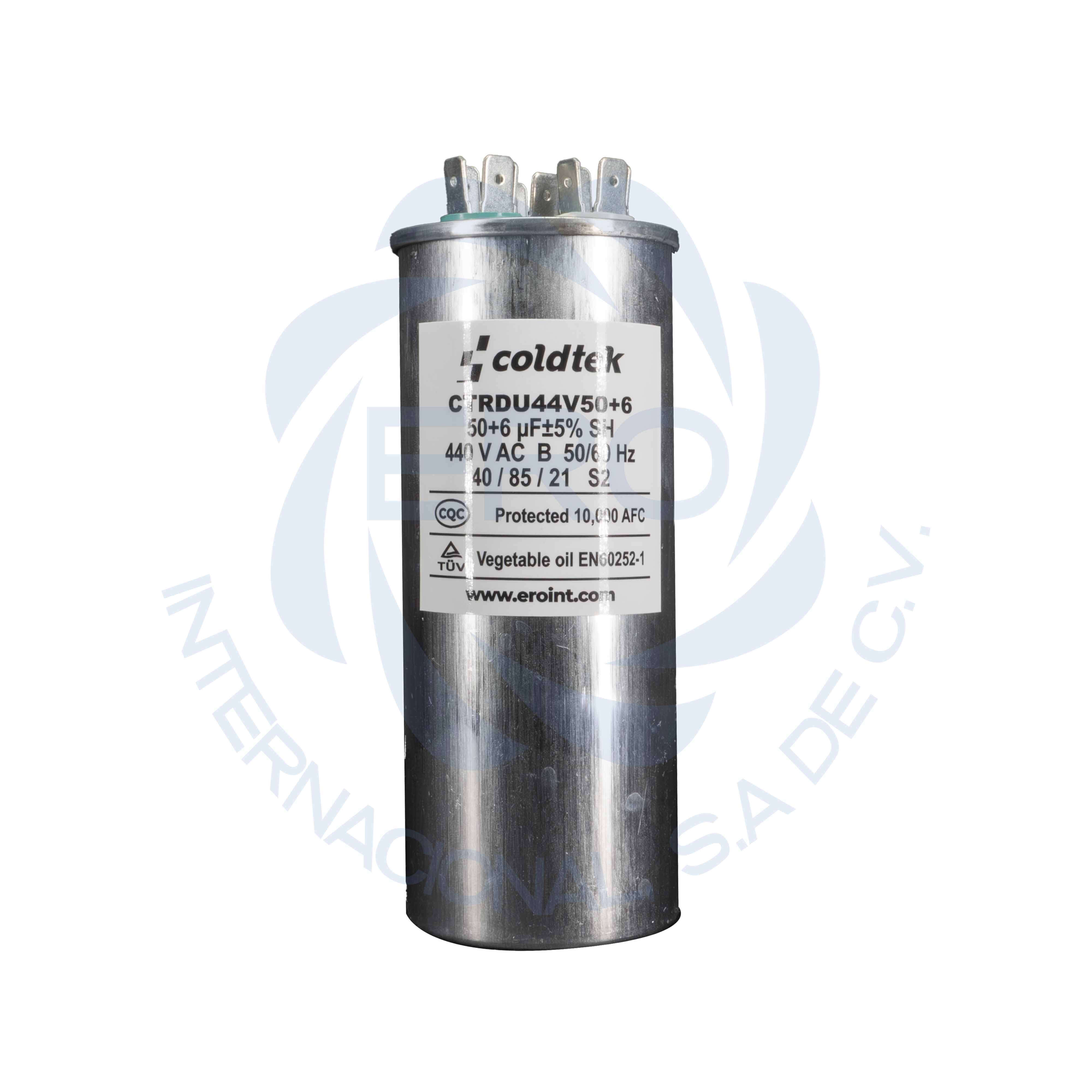CTRDU44V50+6 Capacitor de trabajo duales de aluminio para refrigeración 50uF + 6uF - Imagen 1
