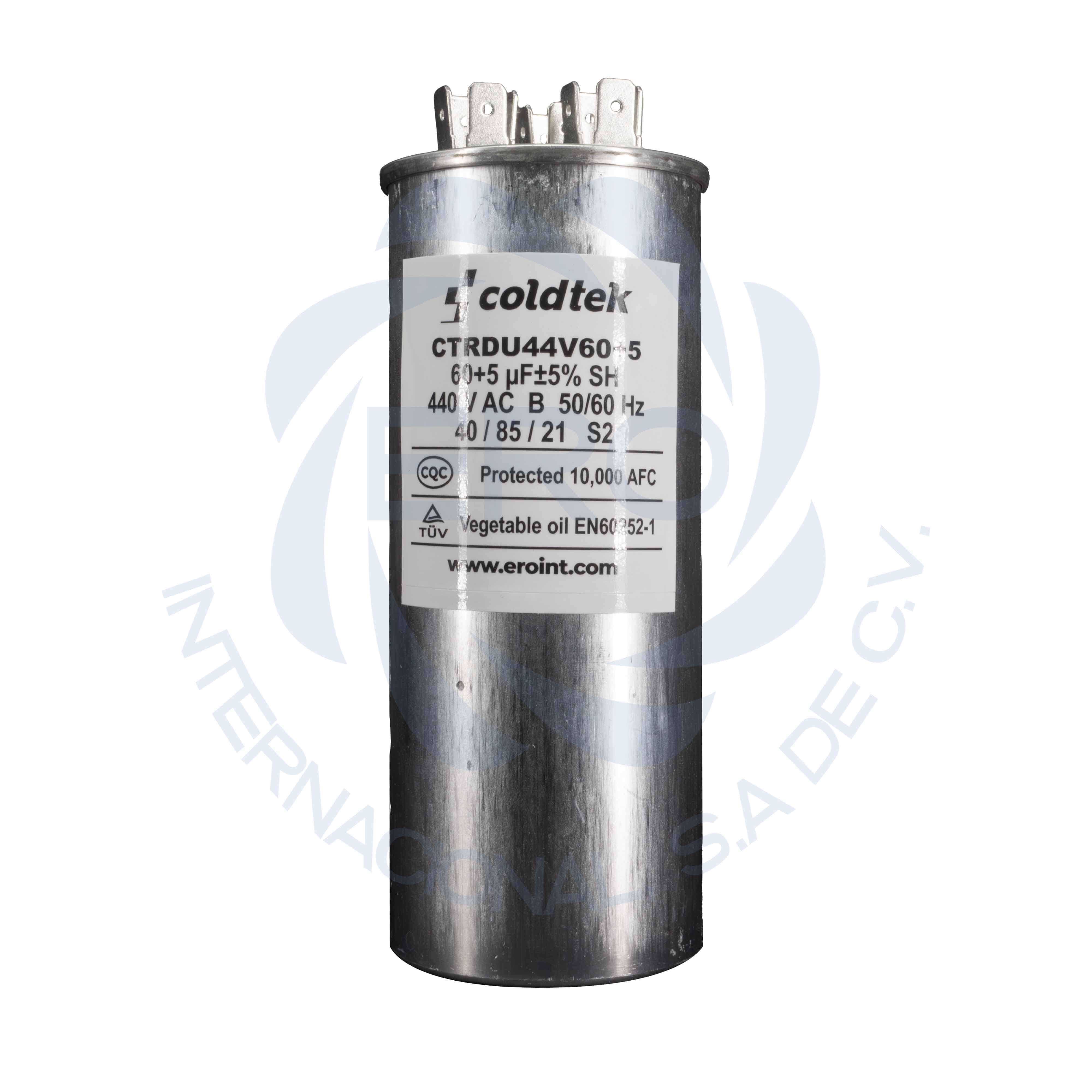 CTRDU44V60+5-2 Capacitor de trabajo duales de aluminio para refrigeración 60uF + 5uF - Imagen 1