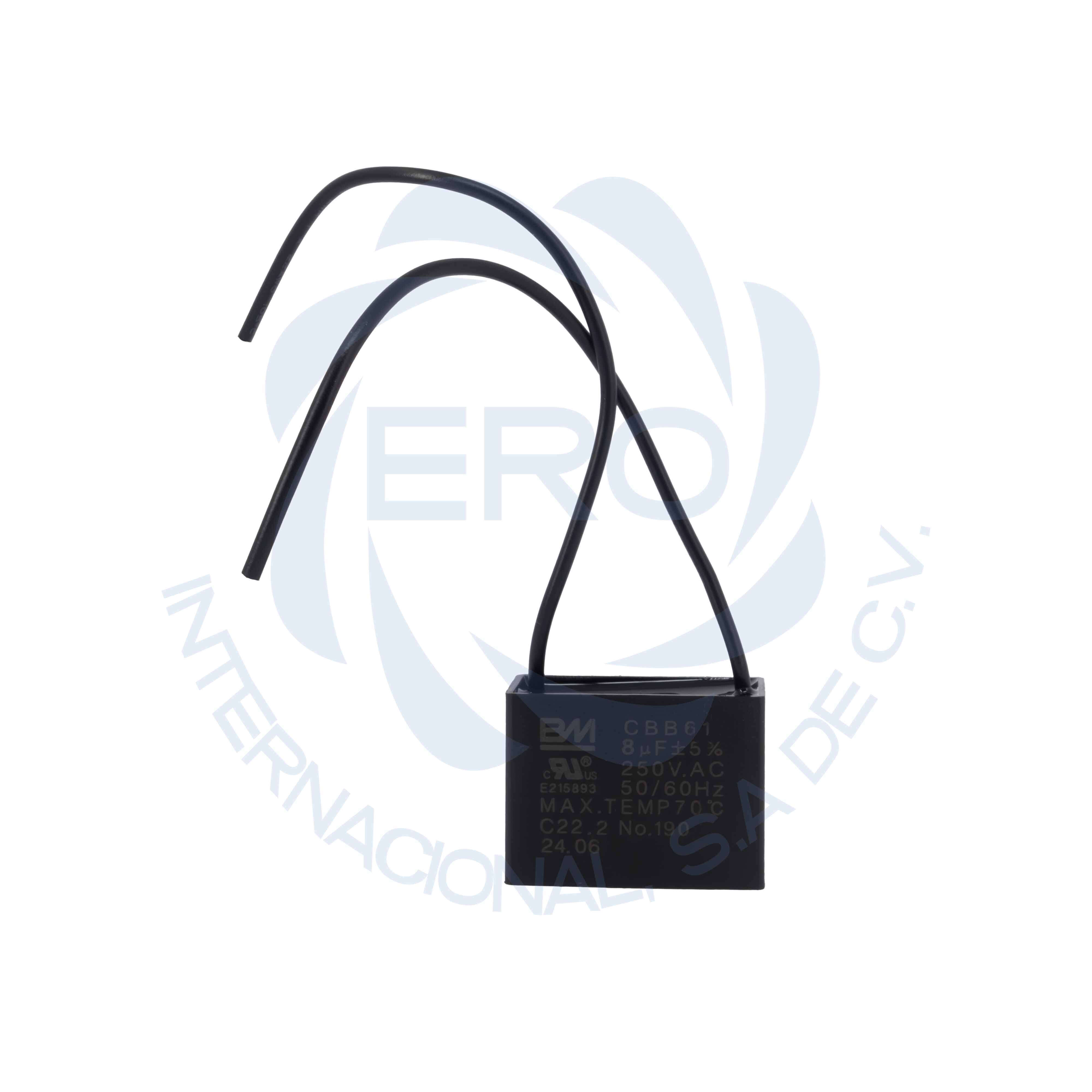 CTRVC25V08 Capacitor de trabajo cuadrado con cables para ventiladores 8uF - Imagen 1