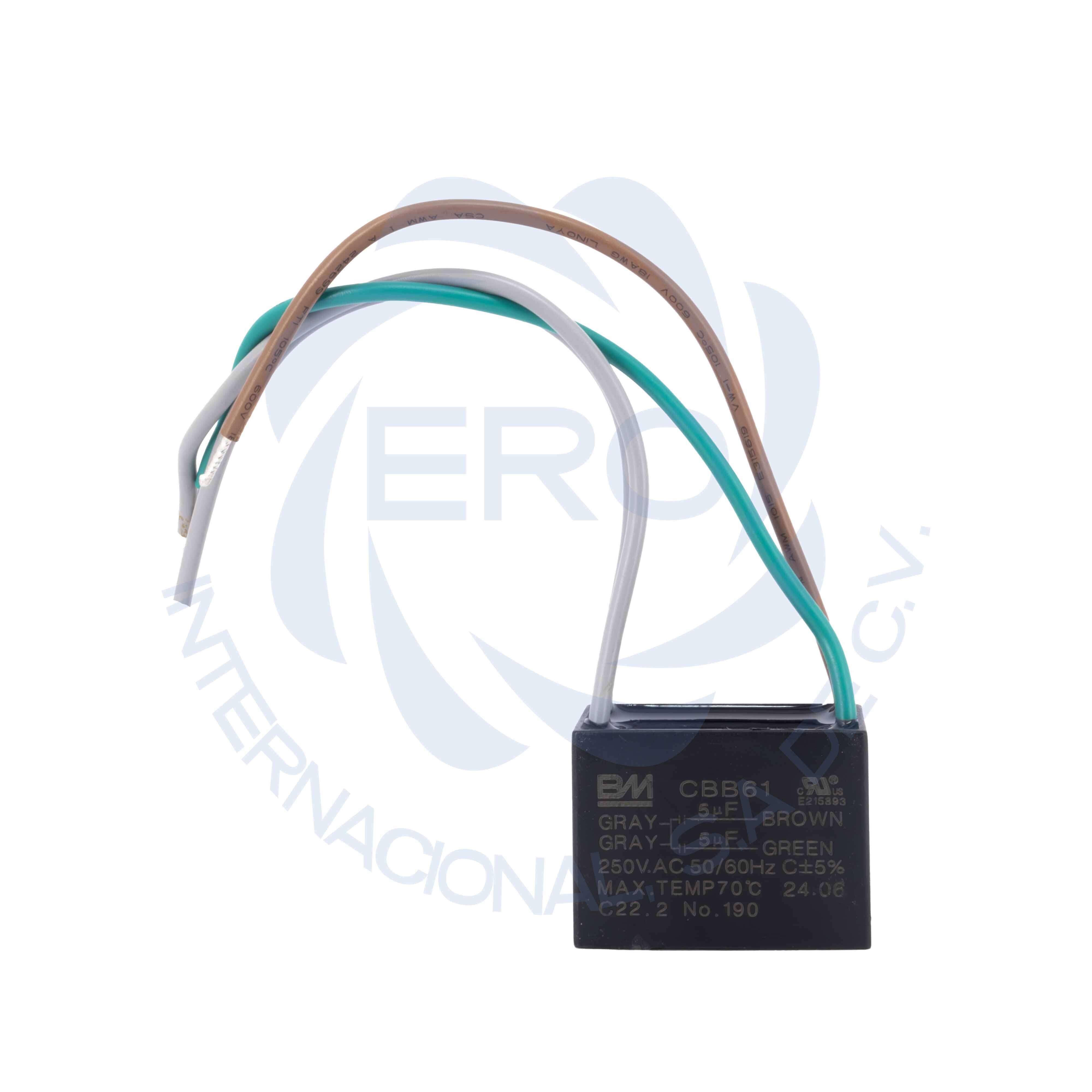 CTRVC25V5+5-1 Capacitor de trabajo duales cuadrado con cables para ventiladores 5uF + 5uF - Imagen 1