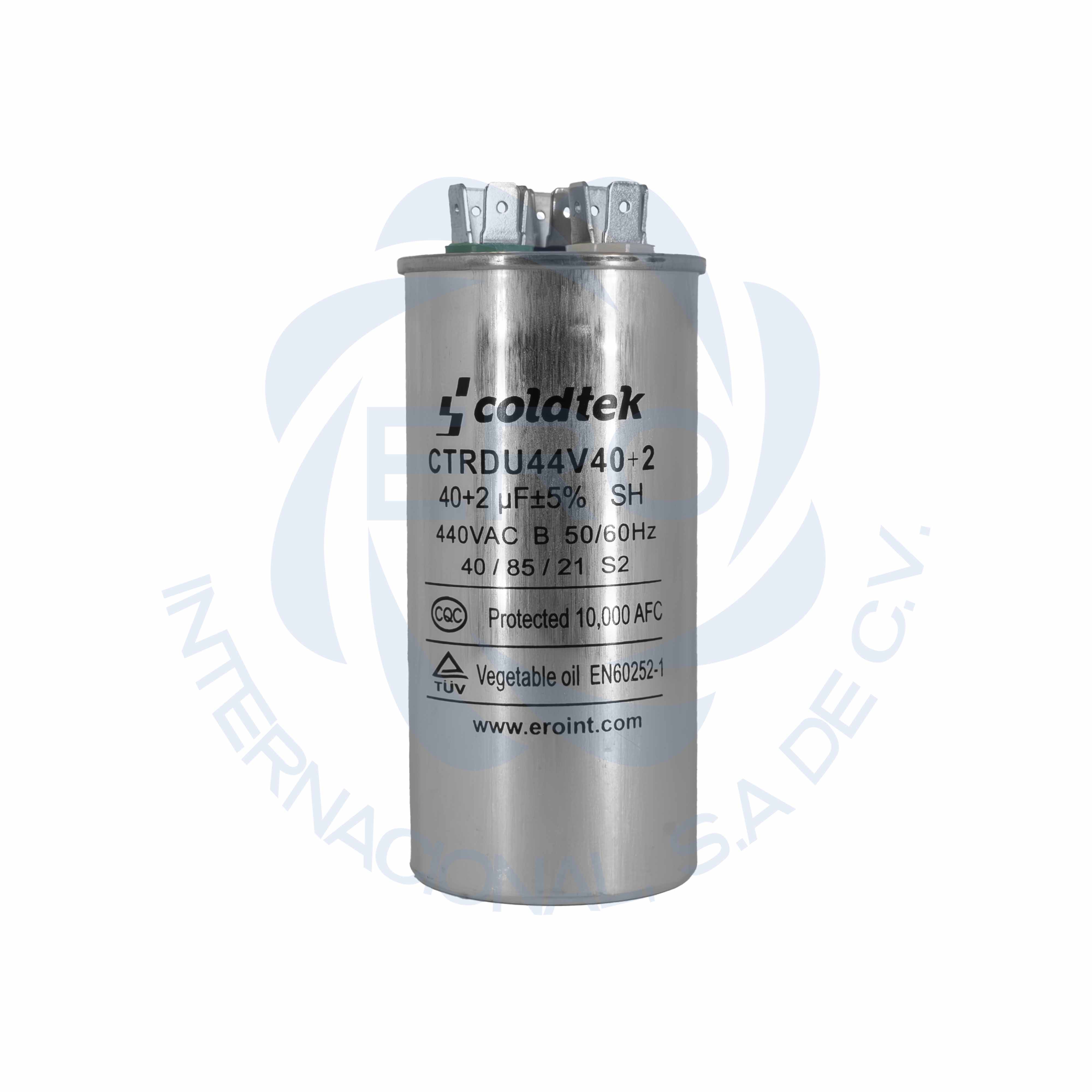 CTRDU44V40+2-1 Capacitor de trabajo duales de aluminio para refrigeración 40uF + 2uF - Imagen 1