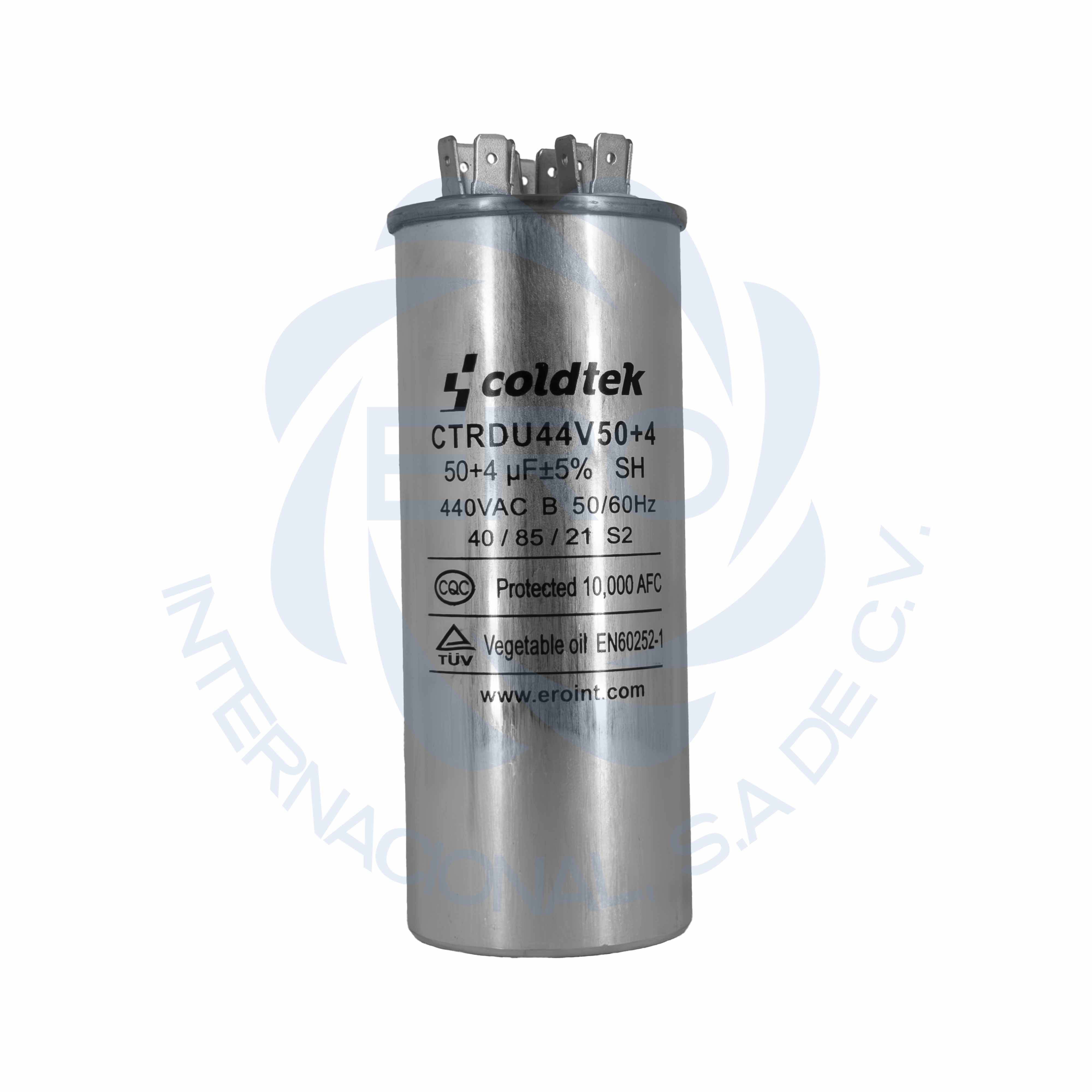CTRDU44V50+4-1 Capacitor de trabajo duales de aluminio para refrigeración 50uF + 4uF - Imagen 1