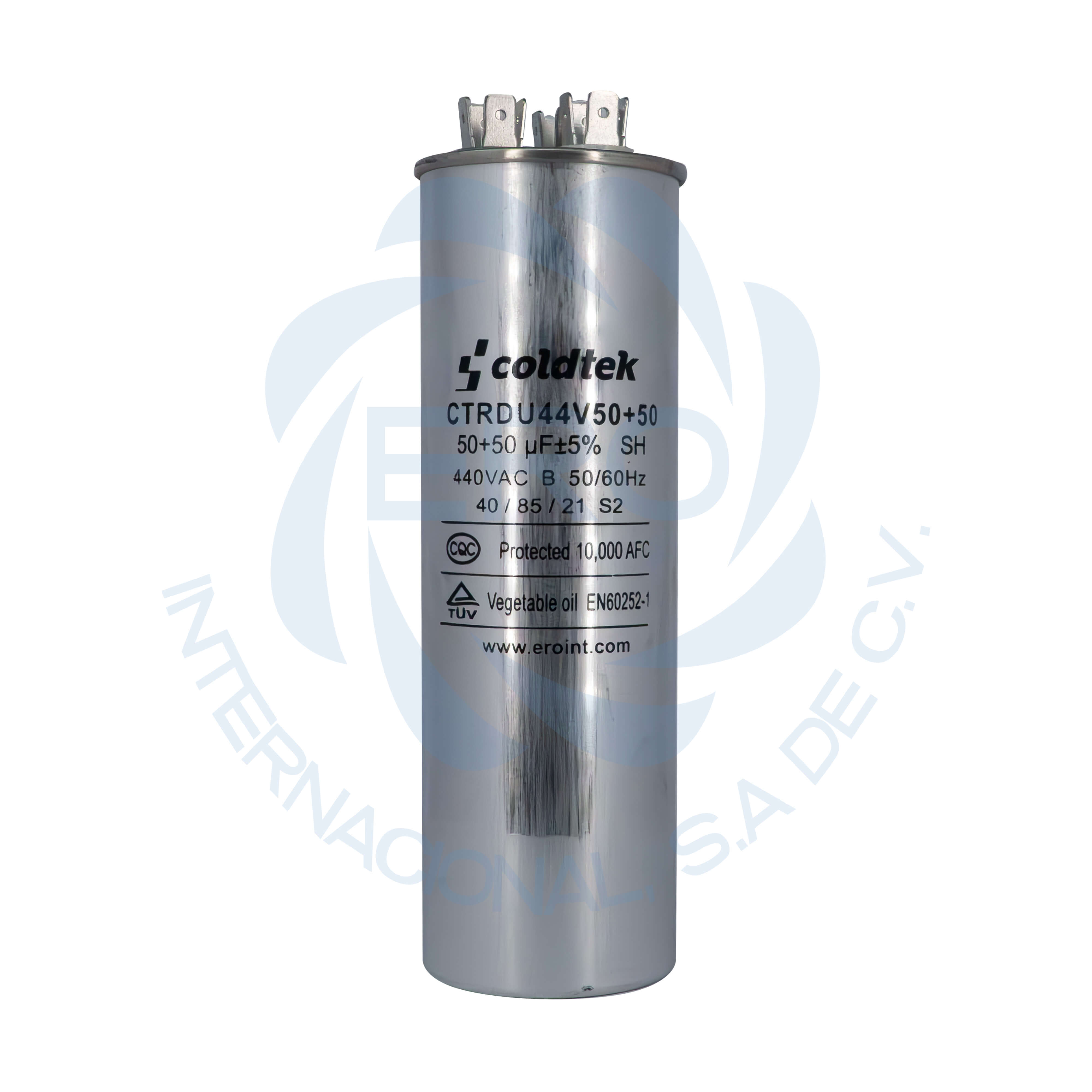 CTRDU44V50+50-1 Capacitor de trabajo duales de aluminio para refrigeración 440V 50uF + 50uF - Imagen 1