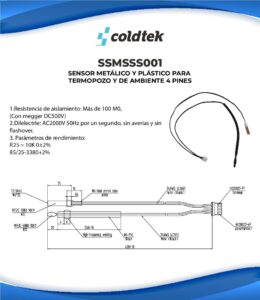 Sensor metálico y plástico para termopozo y de ambiente 4 pines para mini-split longitud cables: metálico 43cm, plástico 43cm - Imagen 2