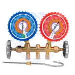 Manifold con antivibración y protección en manómetros para gas refrigerante gas R410a / R404 / R22 largo 36"