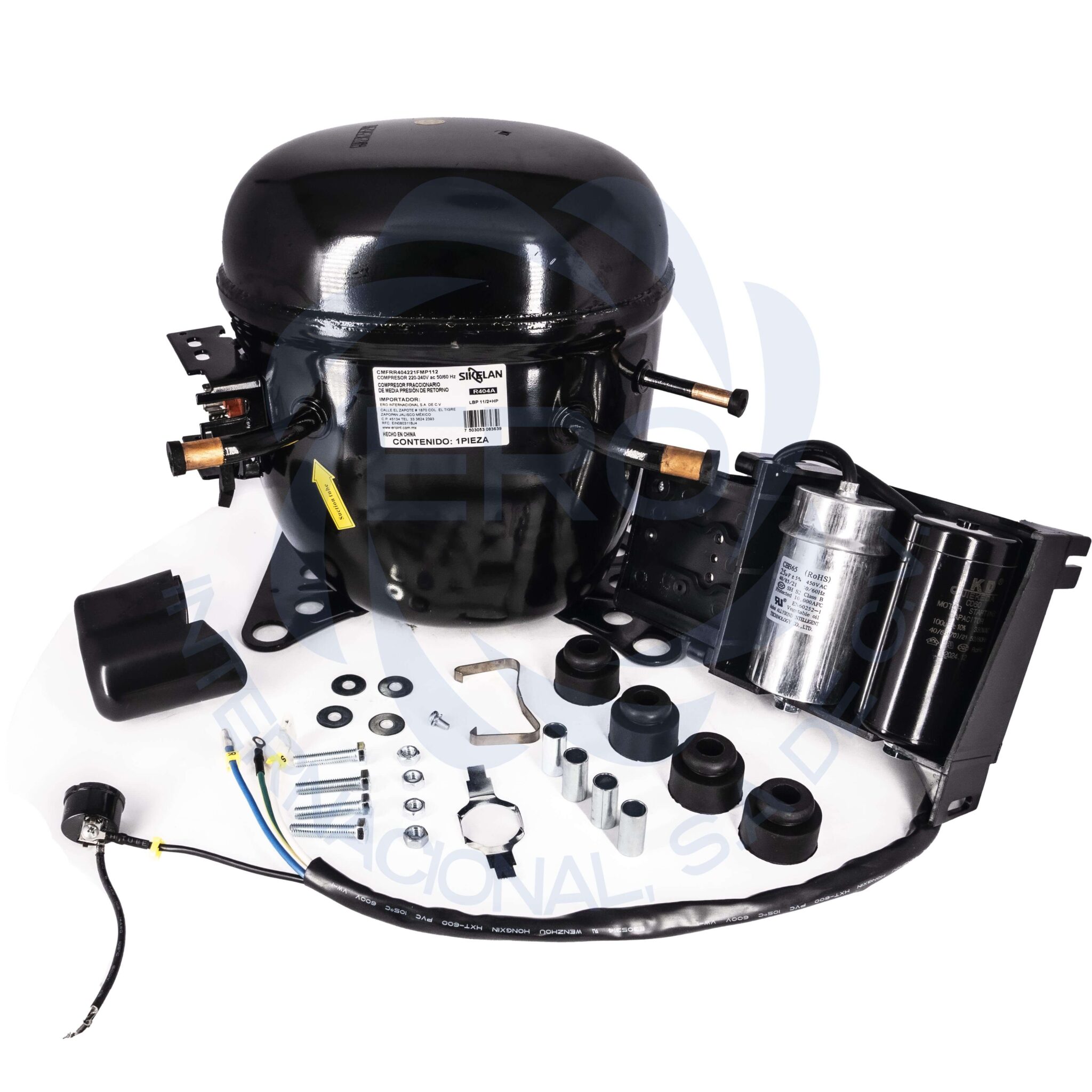Compresor fraccionario para gas R404, 1- 1/2HP pesado, 220V, monofasico ...